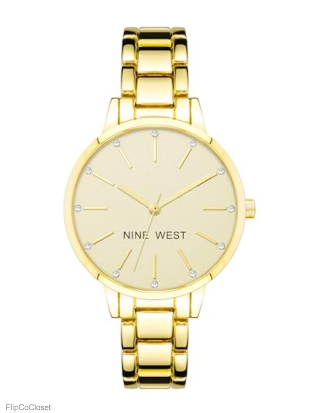 Crystal Accented Bracelet Watch with Gold-Tone Link Band